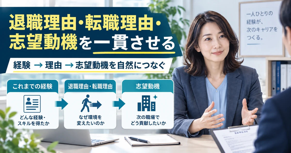 退職理由・転職理由・志望動機を経験から理由、志望動機へ自然につなぎ一貫させるARUKITO見出し画像