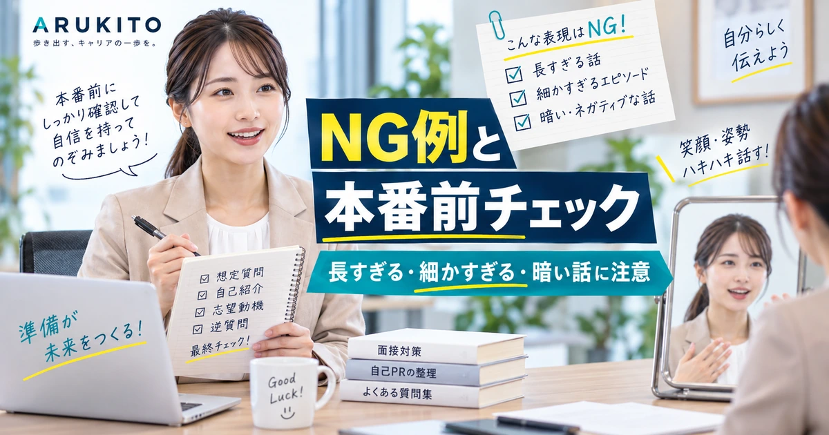 転職面接の自己紹介で避けたいNG例と本番前チェックを整理したARUKITOオリジナル見出し画像
