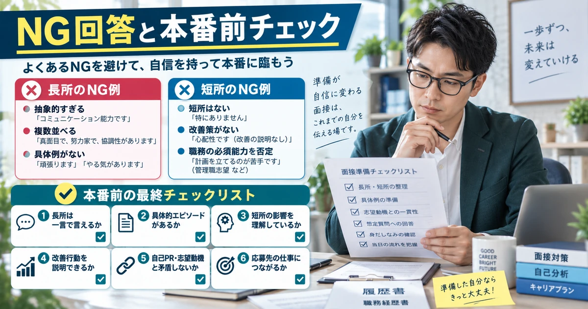 転職面接の長所短所で避けたいNG回答と本番前チェックを整理したARUKITO見出し画像
