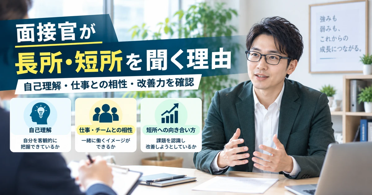 面接官が長所・短所を聞く理由を自己理解・仕事との相性・改善力から整理したARUKITO見出し画像