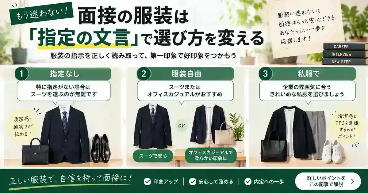 転職面接で指定なし・服装自由・私服指定の違いを判断する図解