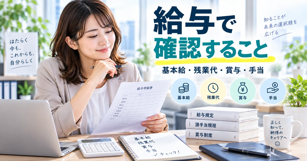 内定承諾前に基本給・残業代・賞与・手当など給与条件を確認するARUKITOオリジナル章画像