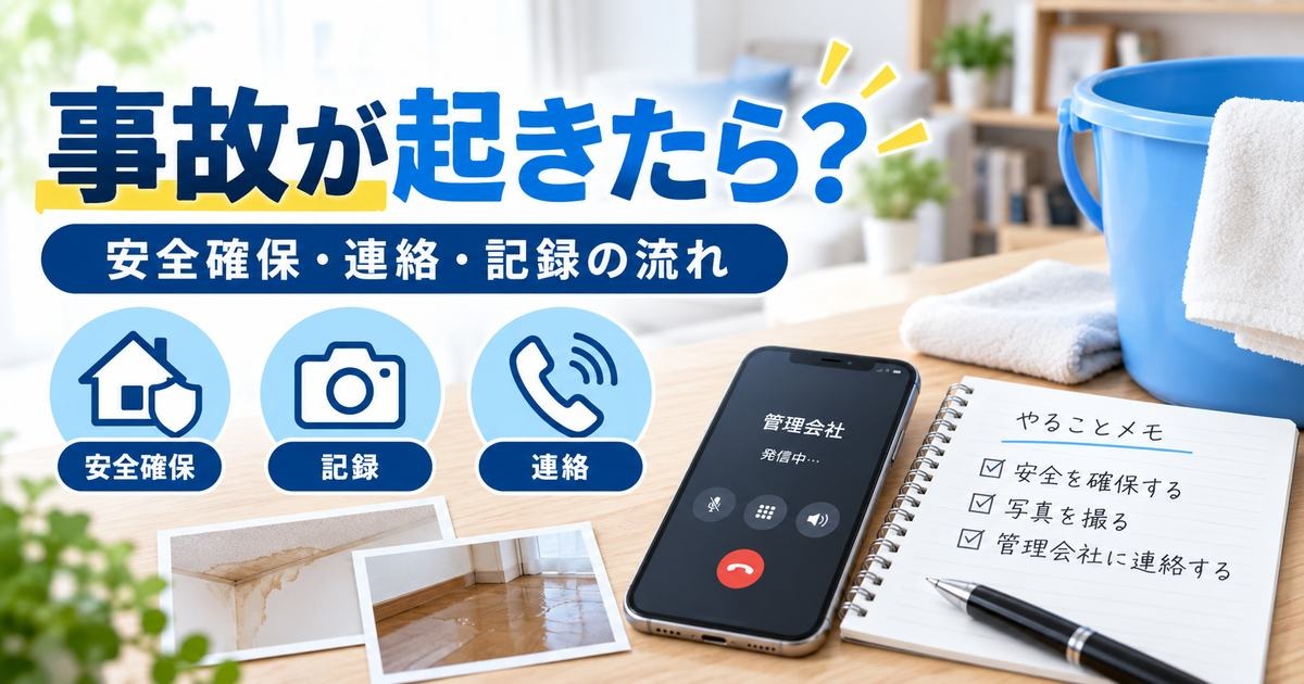 火災や水漏れ事故時の安全確保・記録・連絡の流れを整理した章画像