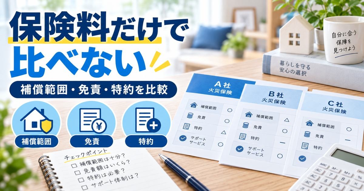賃貸の火災保険を保険料だけでなく補償範囲・免責・特約で比較する章画像