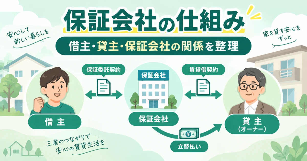借主・貸主・保証会社の関係と保証委託契約・立替払いを整理した1200×630の見出し画像