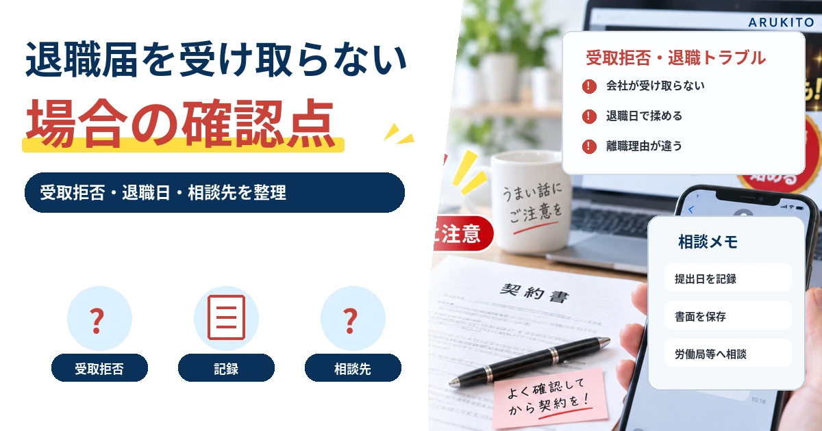 退職届を受け取ってもらえない場合の確認点と相談対応を実写寄りに整理した1200×630の見出し画像