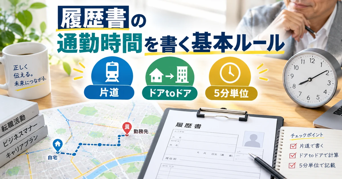 履歴書の通勤時間を片道・ドアtoドア・5分単位で書く基本を整理したARUKITO見出し画像