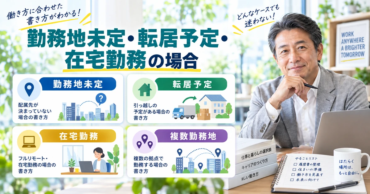 勤務地未定・転居予定・在宅勤務・複数勤務地の通勤時間の書き方を整理したARUKITO見出し画像