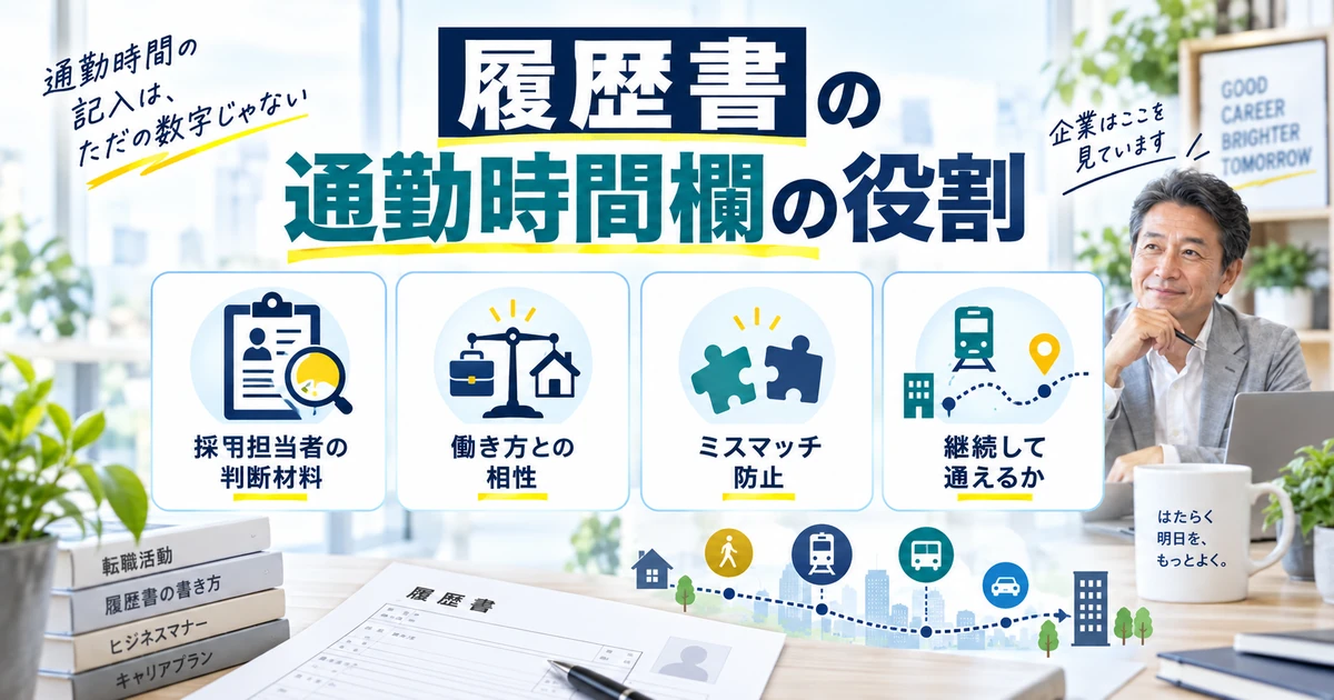 履歴書の通勤時間欄の役割と採用担当者が確認するポイントを整理したARUKITO見出し画像