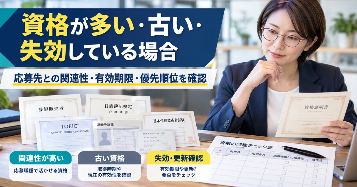資格が多い・古い・失効している場合の履歴書での優先順位と確認点を整理したARUKITOオリジナル見出し画像