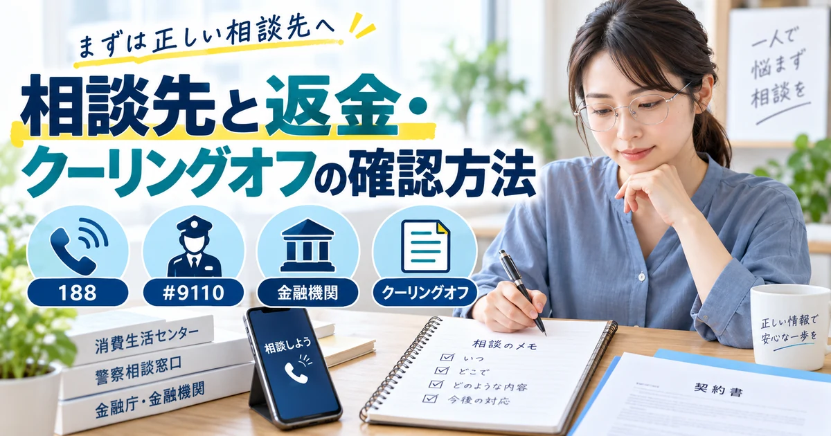 副業トラブルの相談先188・警察相談#9110・金融機関と返金・クーリングオフの確認方法を整理したARUKITO見出し画像
