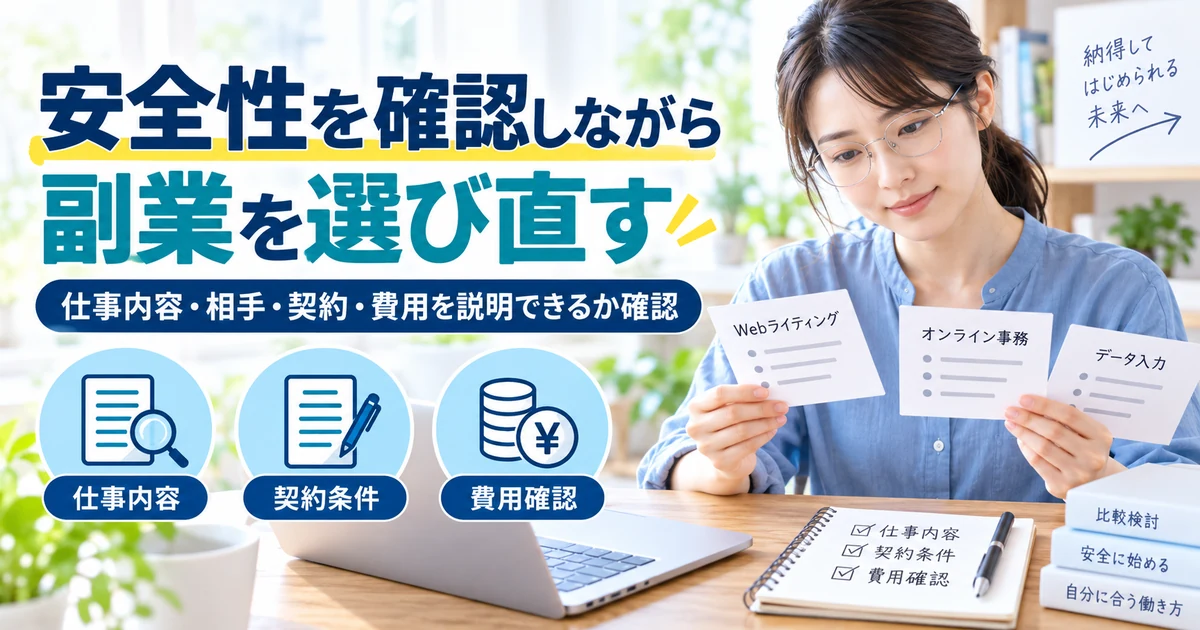 仕事内容・契約相手・費用を確認しながら安全性を確かめて副業を選び直す方法を整理したARUKITO見出し画像