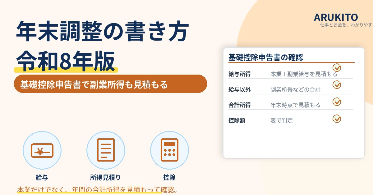 令和8年分の年末調整で基礎控除申告書の所得見積りを確認する1200×630の見出し画像