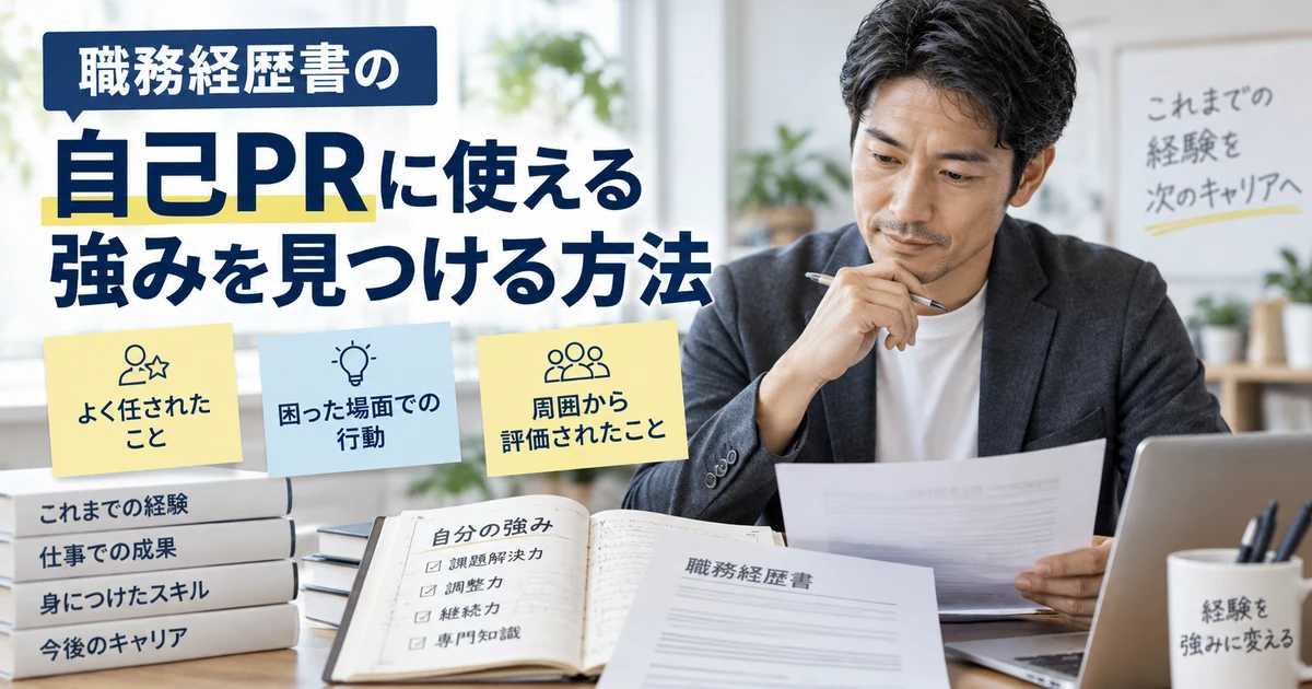 職務経歴書の自己PRに使える強みを任されたこと・困った場面・周囲からの評価から見つける見出し画像