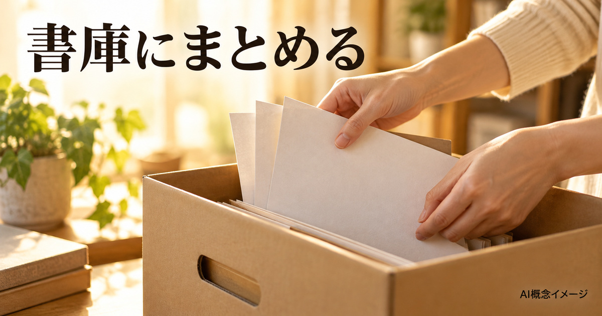 資料を一つの箱へまとめる圧縮のAI概念イメージ