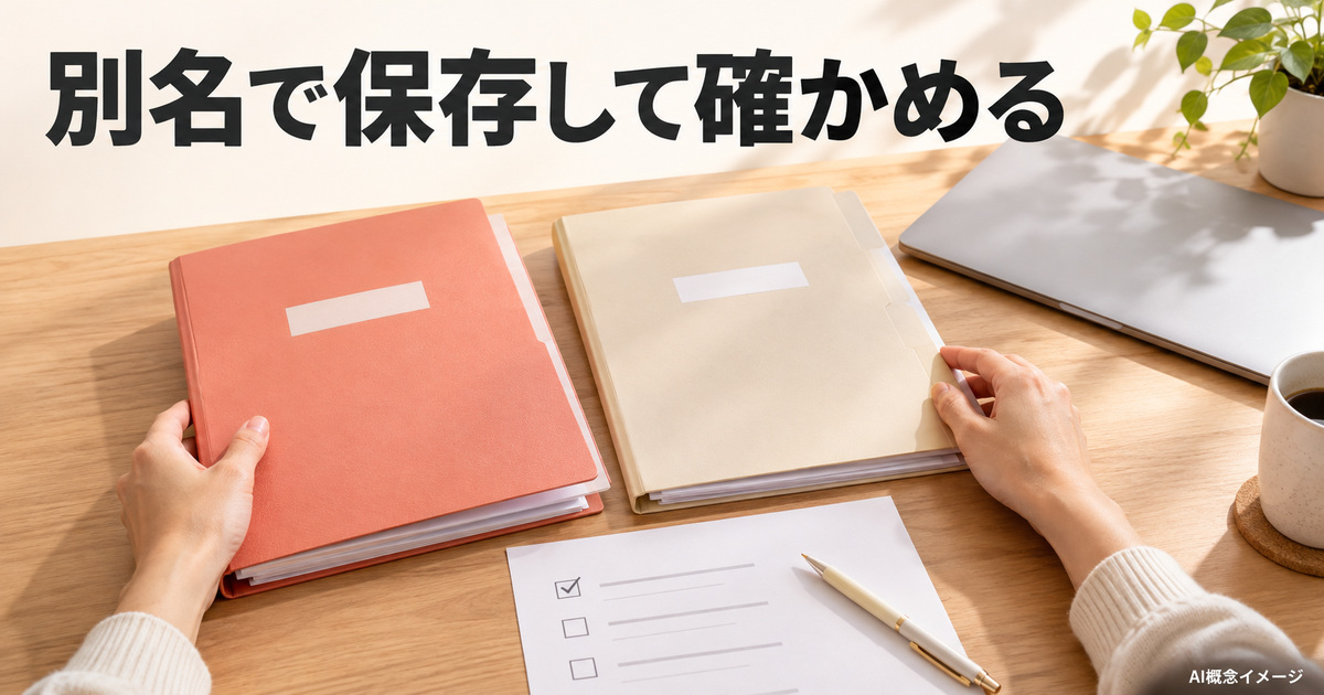 元資料と注釈版を分ける二つのフォルダーのAI概念イメージ