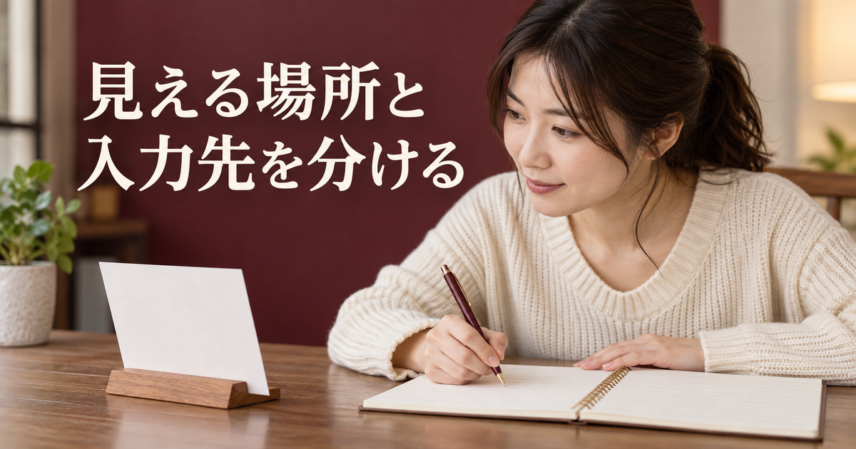 見える参照資料と入力するメモを分けるAI概念イメージ