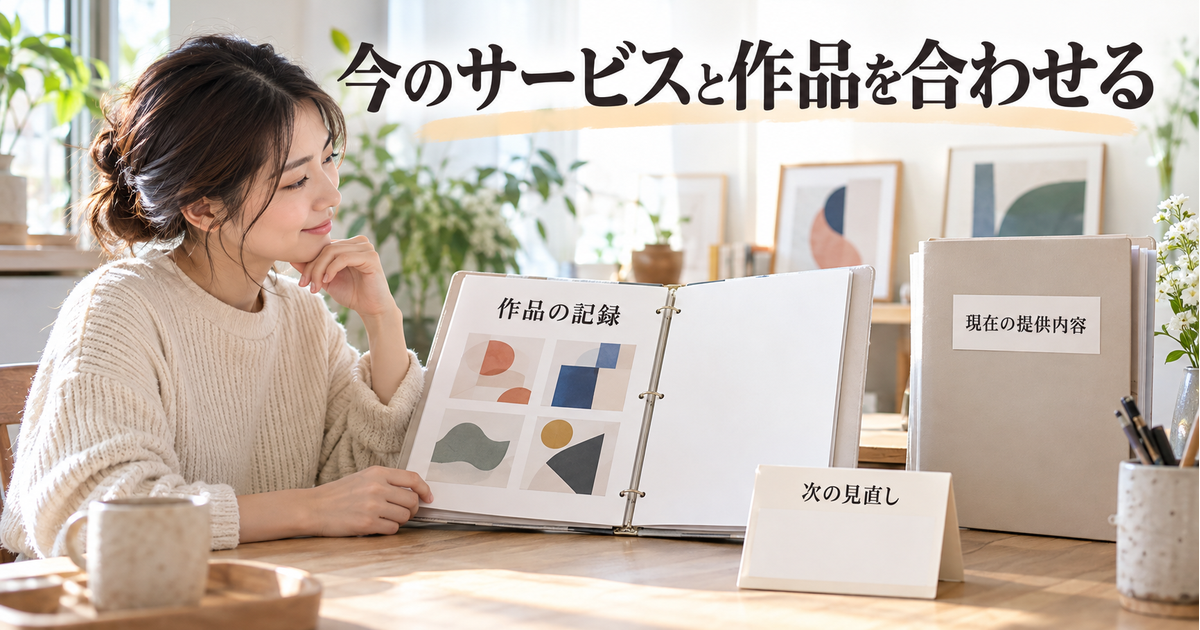 作品の記録を現在の提供内容と照合し、次の見直しを残す