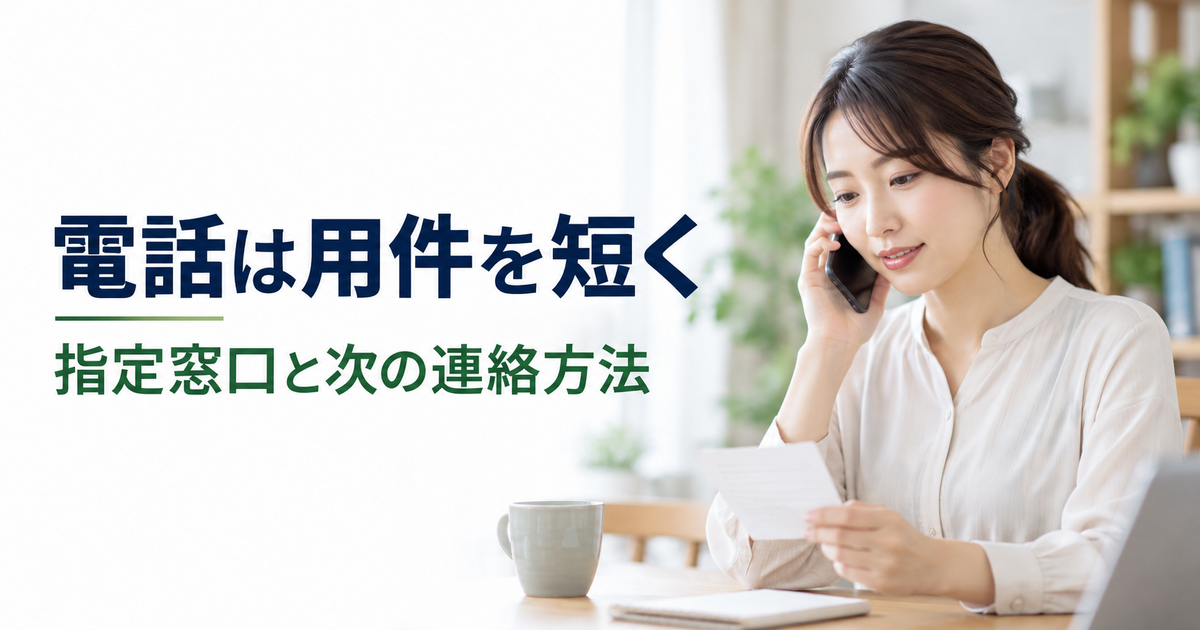 用件メモを見ながら指定の電話窓口へ問い合わせる応募者