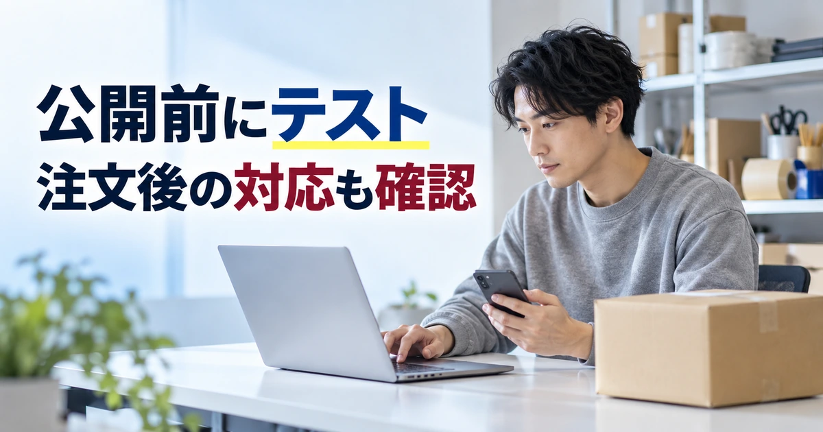 送料の公開前テストをパソコンとスマートフォンで進める店主