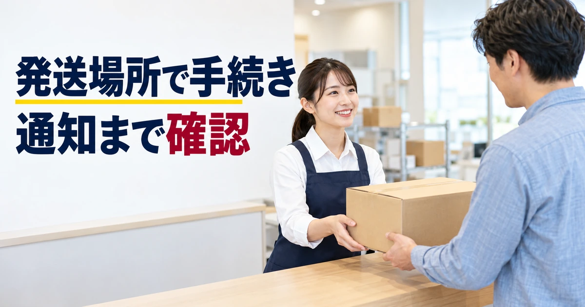 発送窓口で匿名配送の荷物を渡す場面