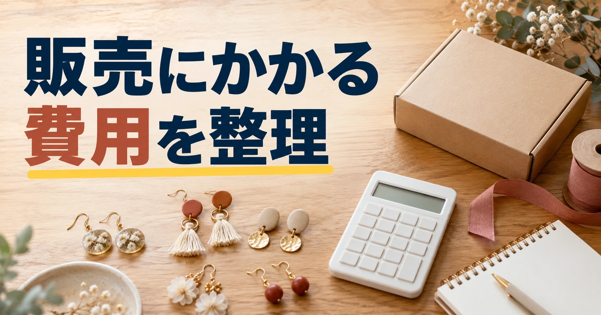 作品・梱包材・ノートを並べて販売にかかる費用を整理した机上