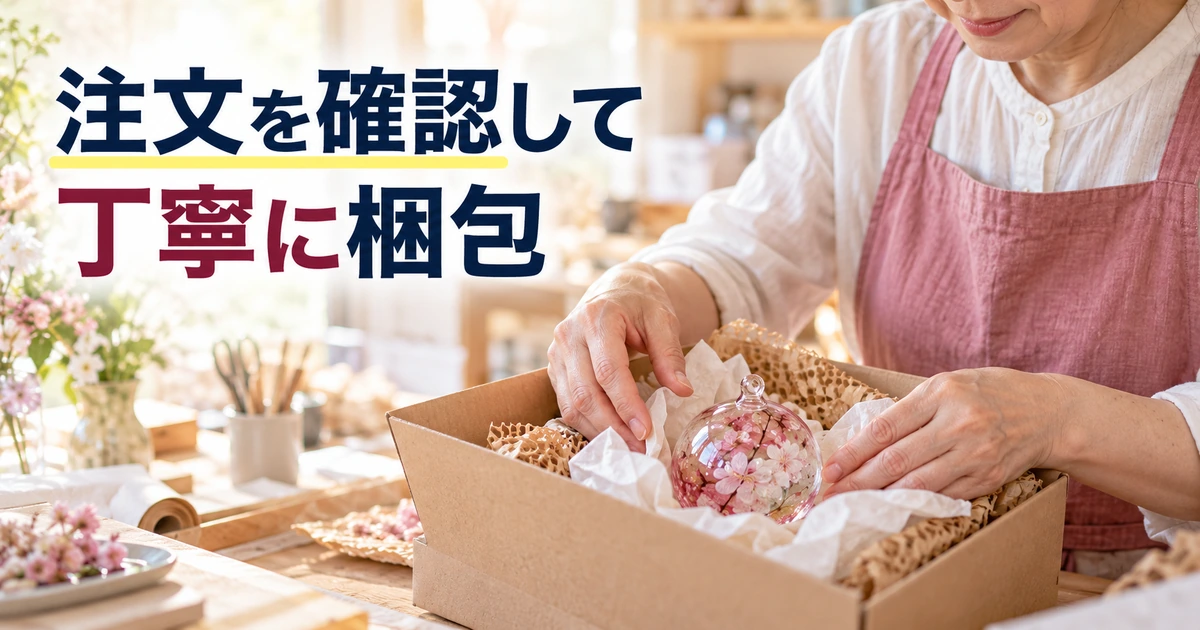 作品を緩衝材で保護し箱に納める梱包作業