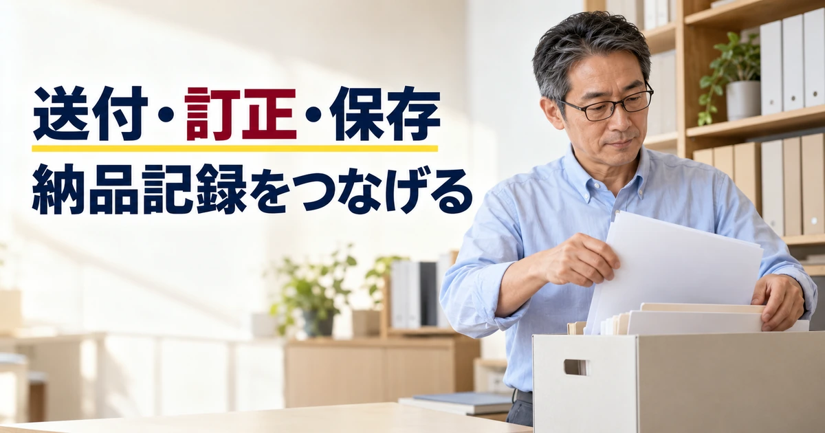 送付や訂正後の納品記録を整理し保存する事業主