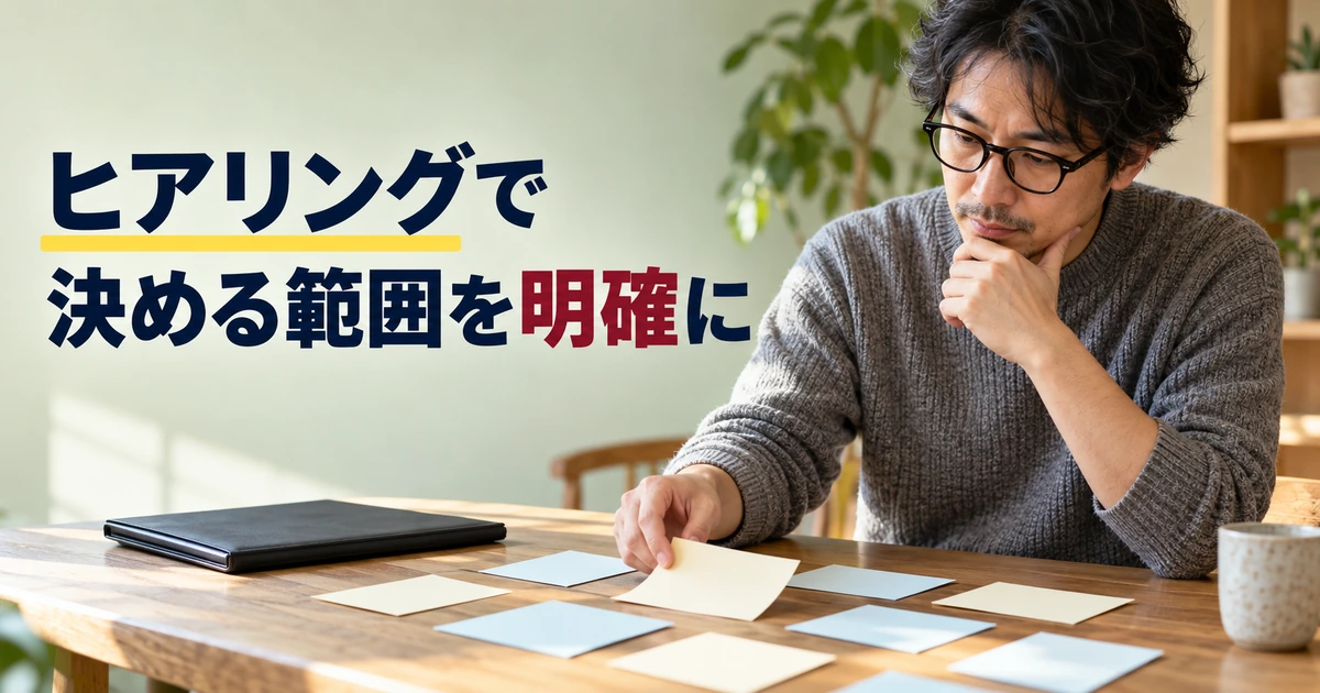 ヒアリングで決める範囲をカードで整理するデザイナー