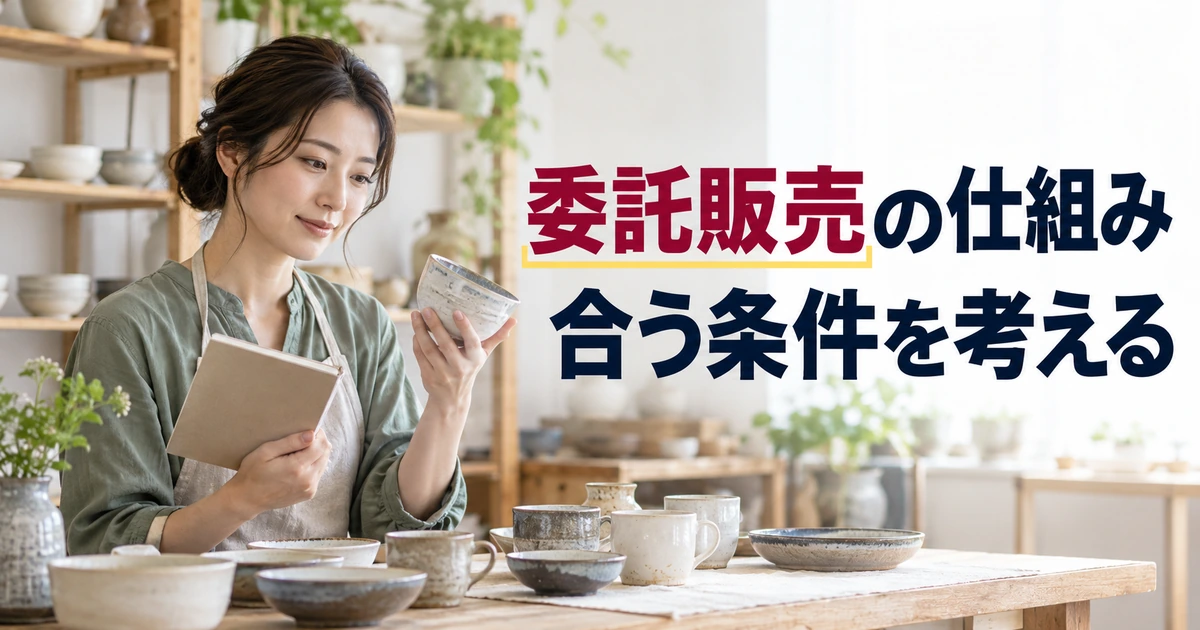 作品に合う委託販売の条件を検討する女性