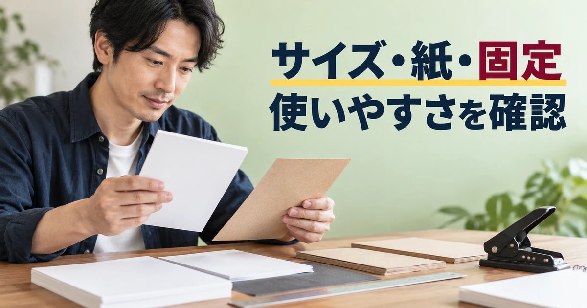 台紙の厚さや固定方法を確認する男性作家