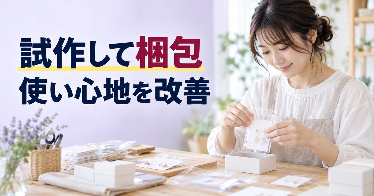 台紙付き作品の梱包と安定性を試す作家