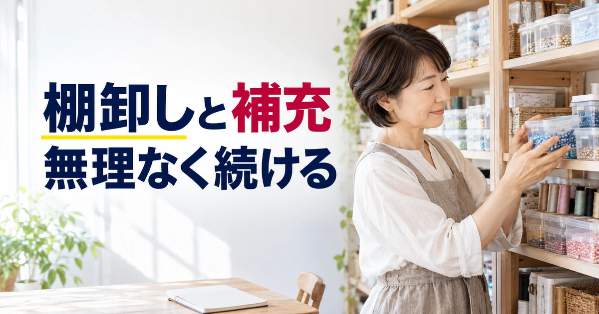 棚卸しで材料の残量と補充を確認する女性
