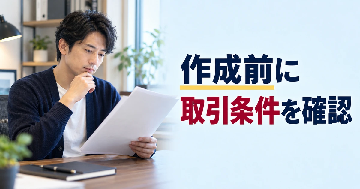 請求書を作成する前に取引条件を確認する男性