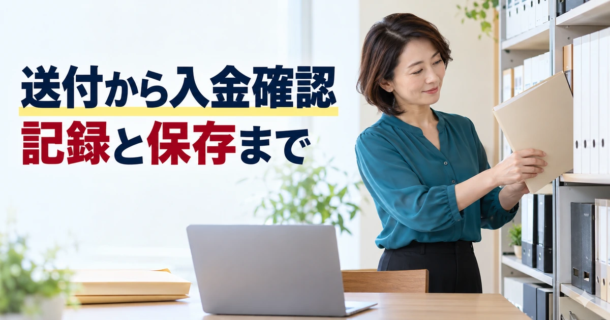 送付後の入金確認と請求書の記録を整理する女性