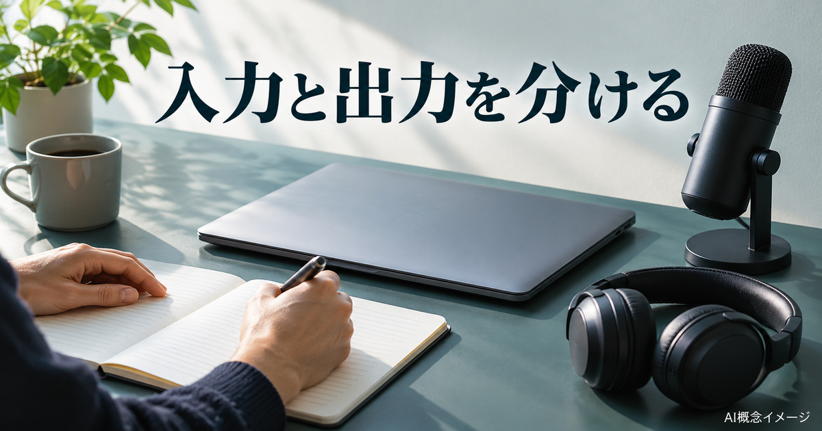 入力マイクと再生用ヘッドホンを分けるAI概念イメージ