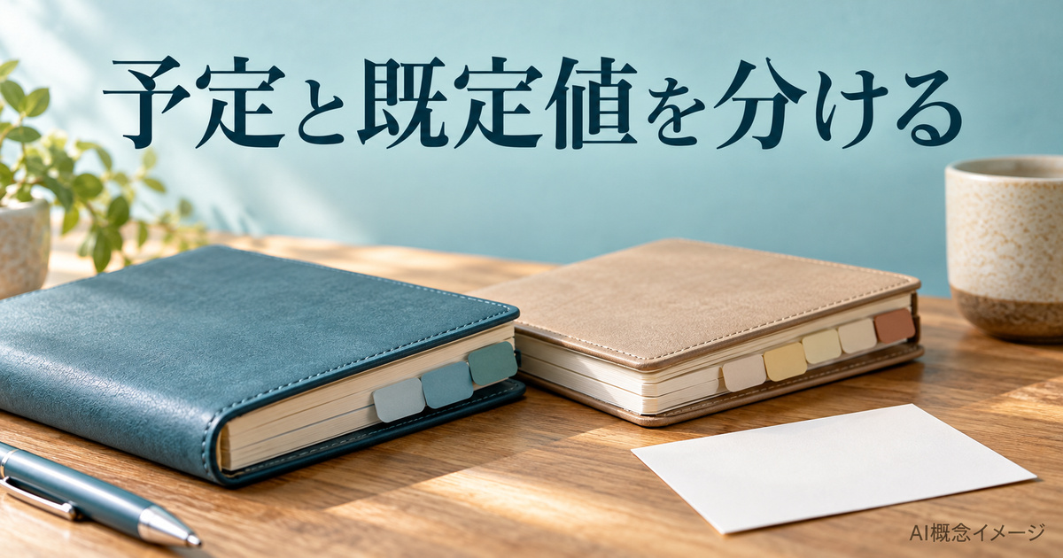 個別予定とカレンダーの既定値を分ける二冊の手帳のAI概念イメージ