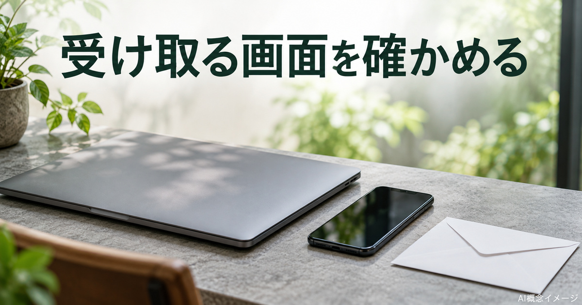 通知の受け取り方を分けて考えるパソコンと封筒のAI概念イメージ