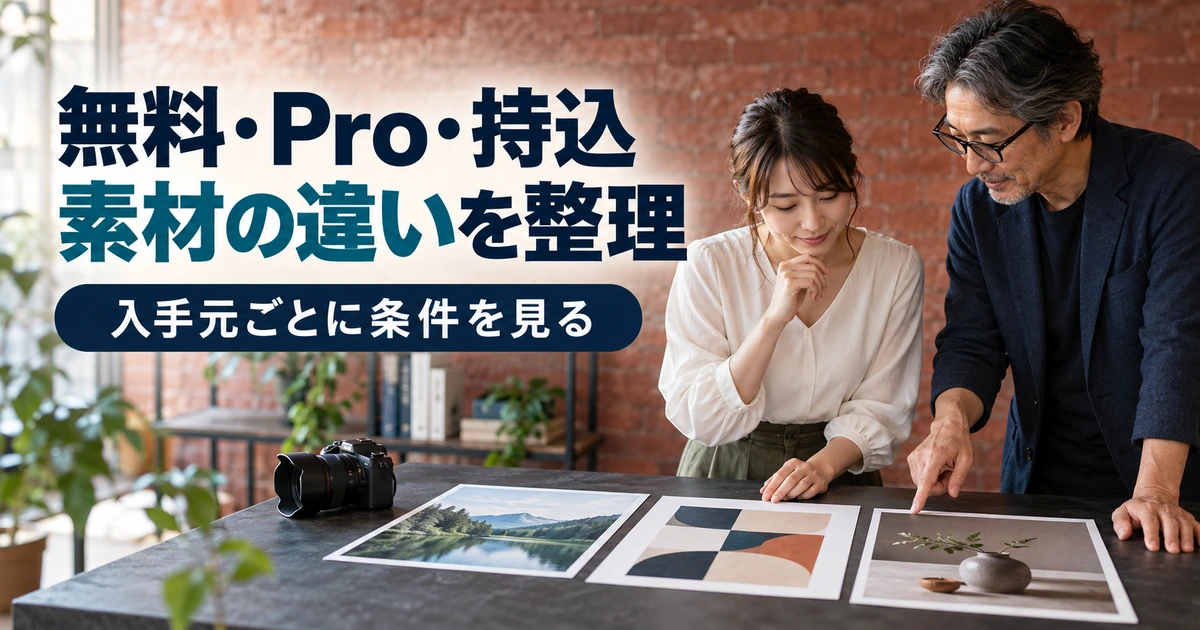 写真や抽象イラストと自分で撮影した素材を二人で比較する場面