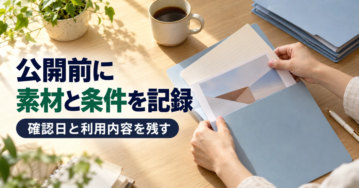 完成デザインの資料と利用記録をファイルに整理する手元