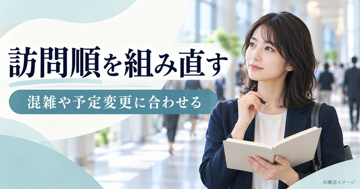 混雑や予定変更に合わせて訪問順を考えるAI概念イメージ