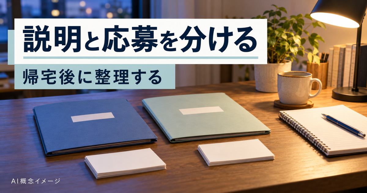 説明を聞いた状態と応募を分けて整理するAI概念イメージ