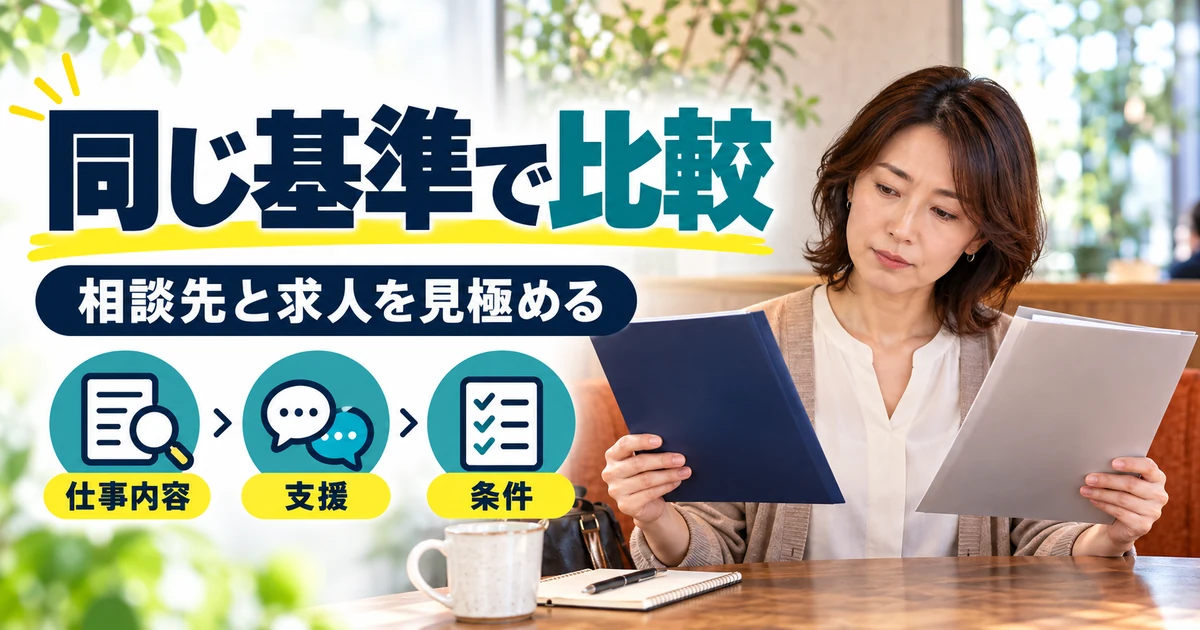 求人の仕事内容と条件を比較するイメージ