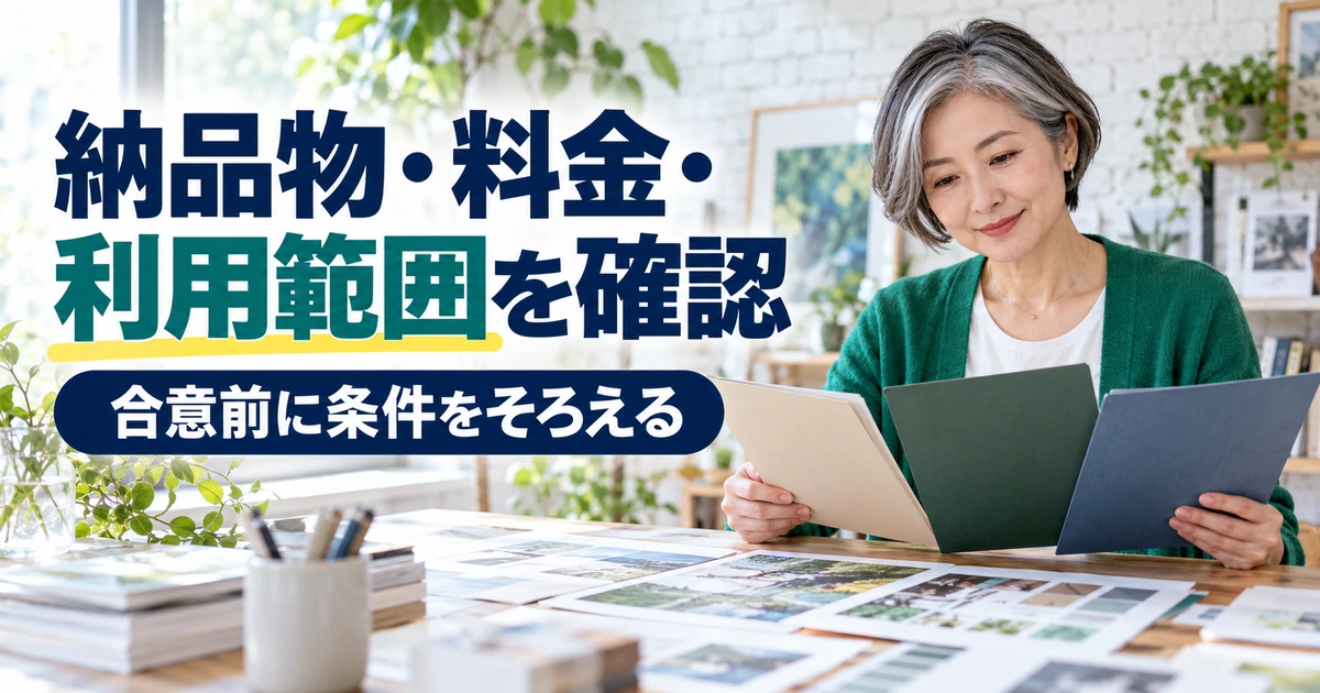 キャンセル合意前に納品物と料金と利用範囲を確認する画像