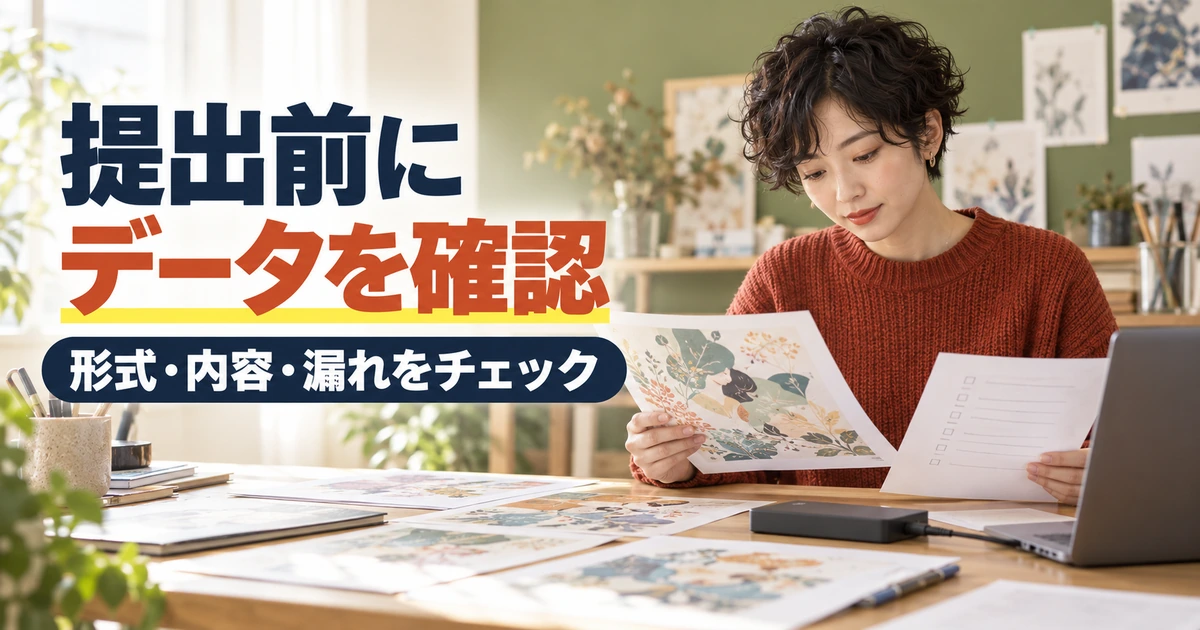提出前にデータ形式と内容と不足を確認する場面