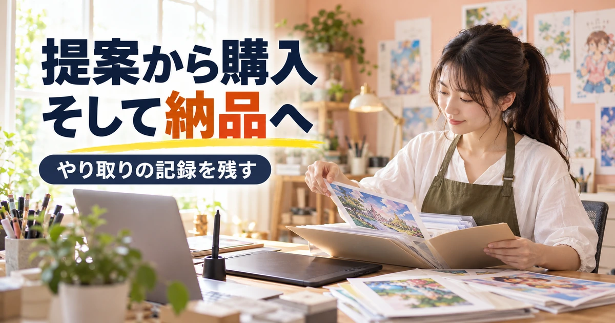提案と購入と納品までのやり取りを記録する場面