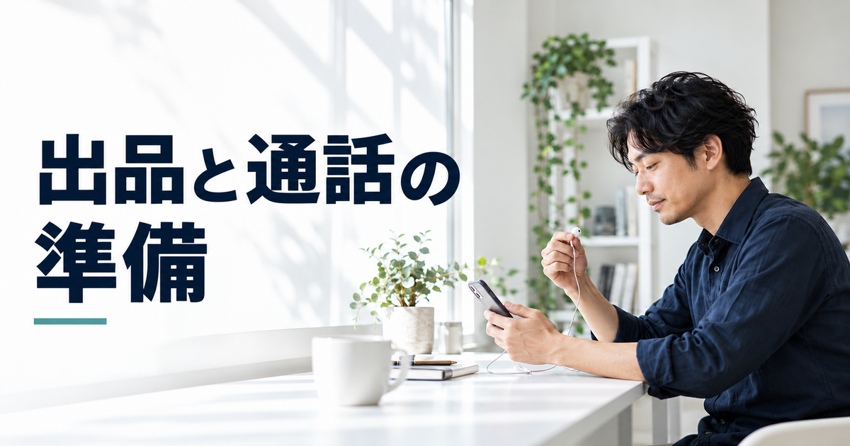電話相談で使うスマートフォンとイヤホンを確認する様子