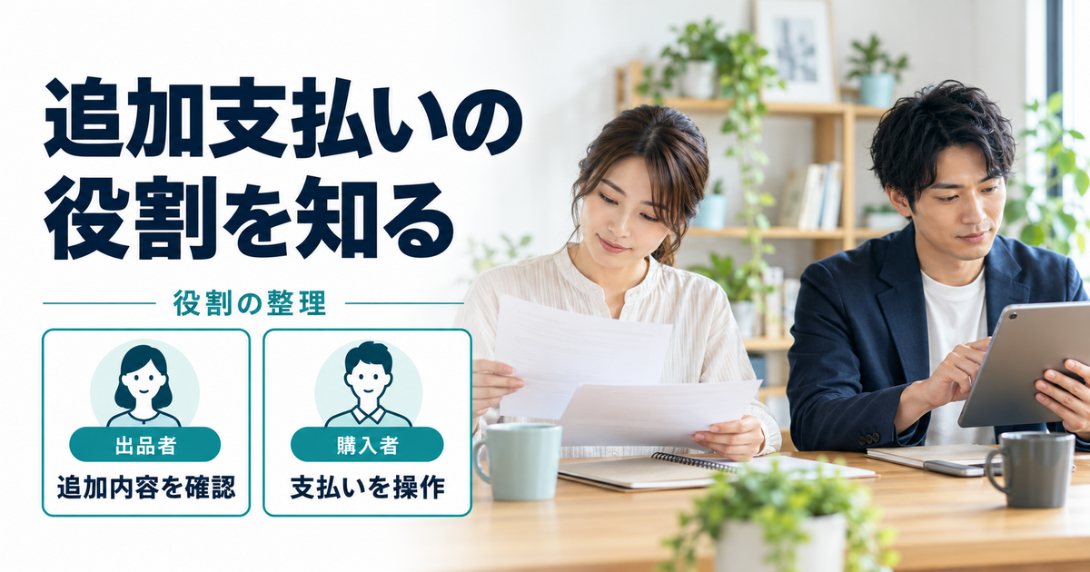 追加作業を整理する出品者と支払いを確認する購入者のイメージ
