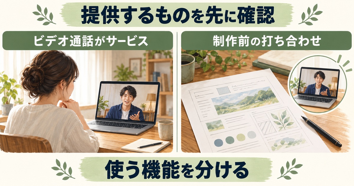 通話自体を提供するビデオサービスと、資料制作前の打ち合わせを分けて示した図