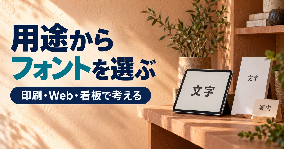 店舗案内と印刷物と画面の文字用途を比較するデザイン見本